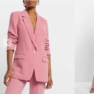 Express Pink Twill One Button Cinched Boyfriend Blazer Extra Small